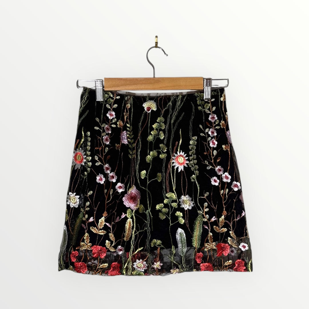 Morrisday Black Sheer Floral Embroidered Skirt