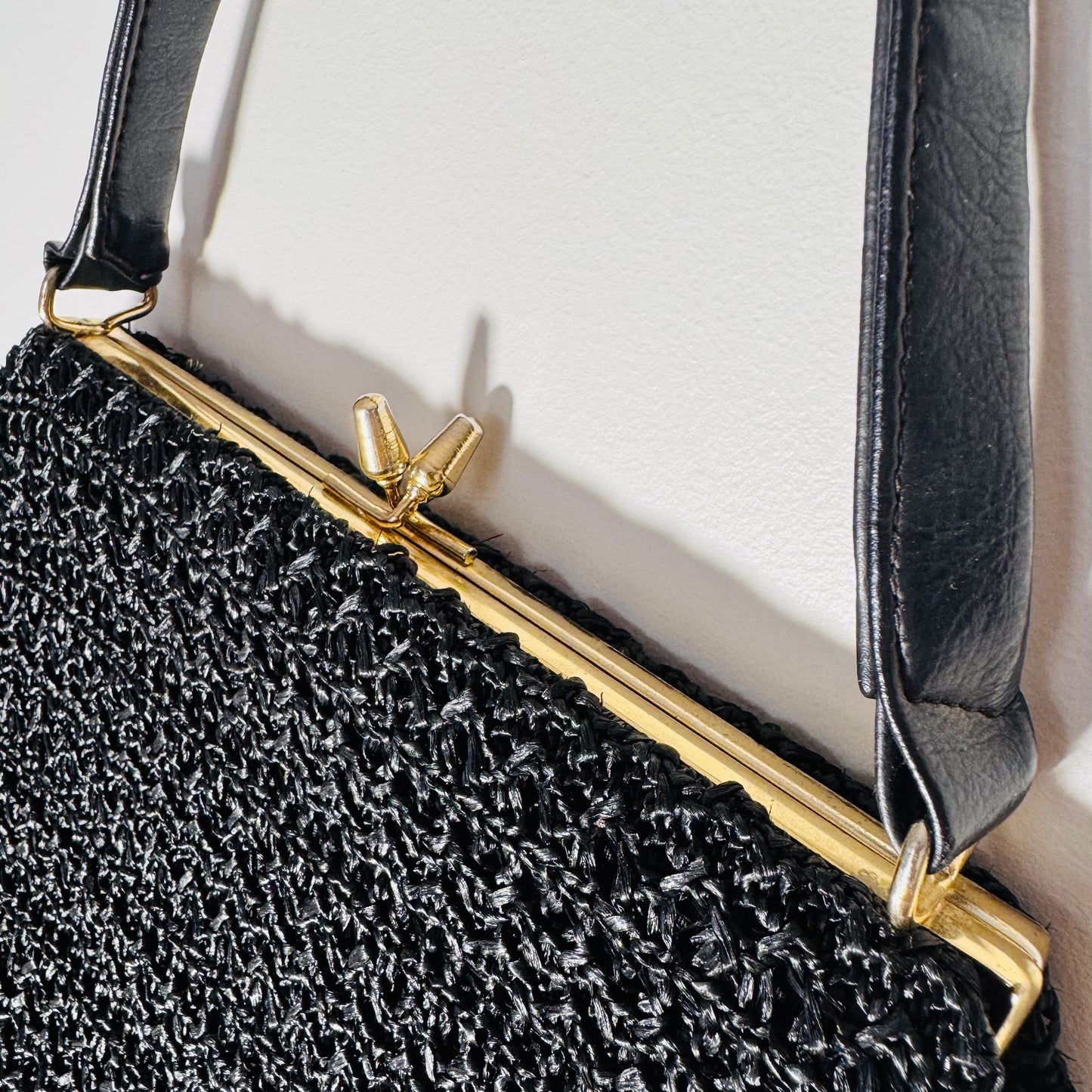Beverley Audair Vintage 1950s Black Raffia Straw Handbag