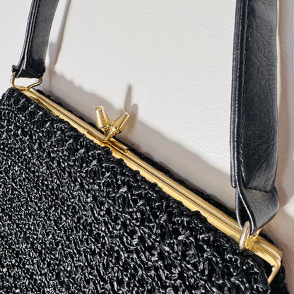 Beverley Audair Vintage 1950s Black Raffia Straw Handbag