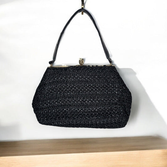 Beverley Audair Vintage 1950s Black Raffia Straw Handbag
