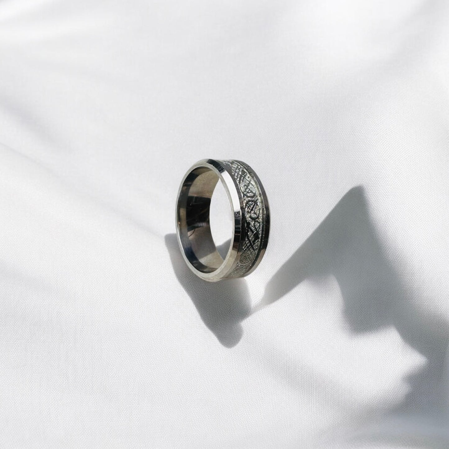 Beveled Edge Band Ring with Celtic Pattern