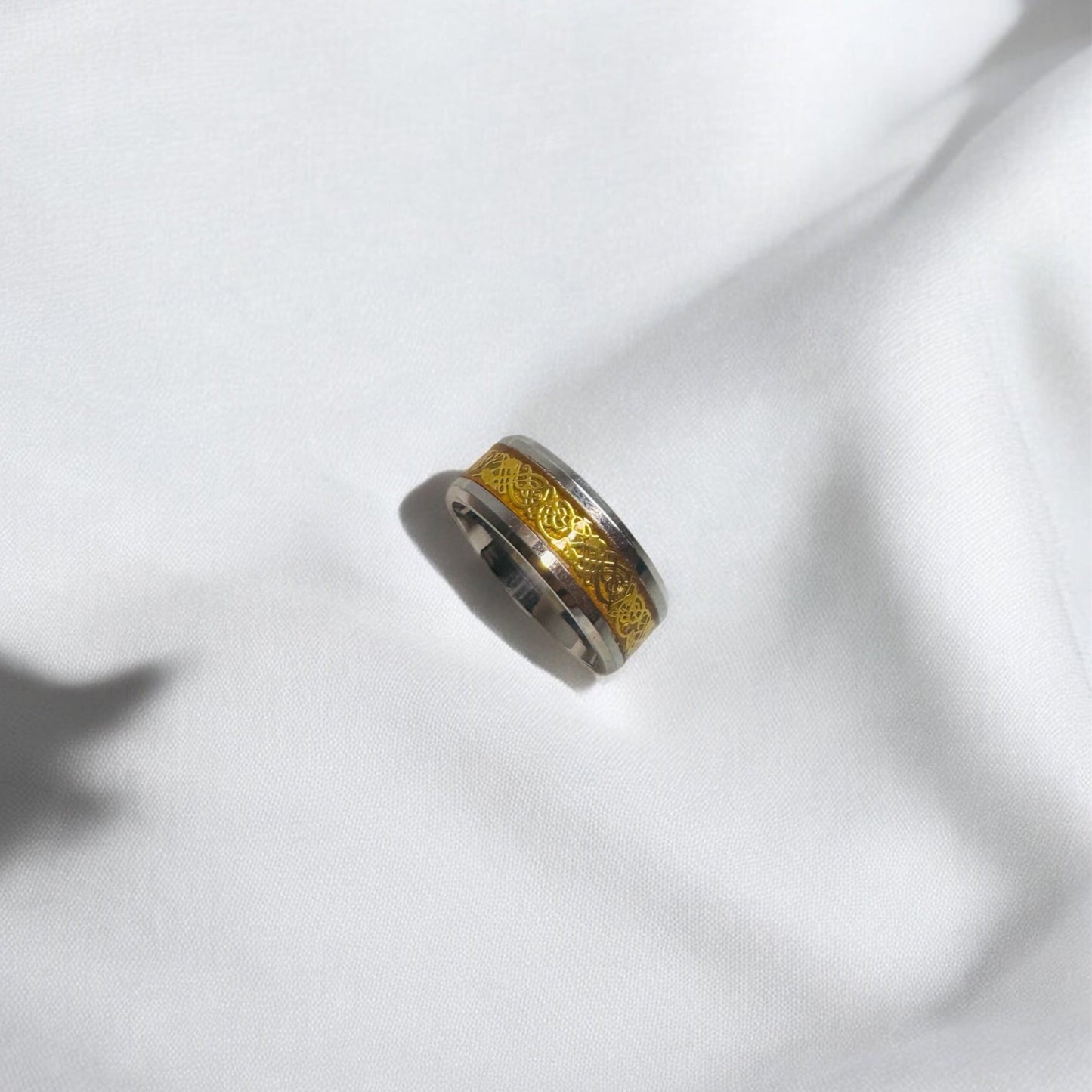 Beveled Edge Band Ring with Celtic Pattern