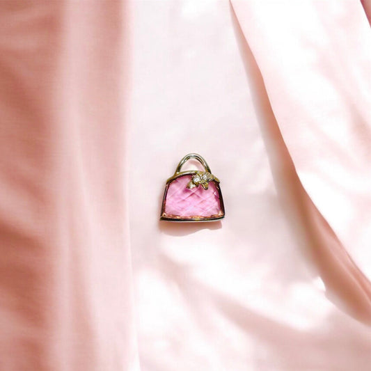 S925 Sterling Silver Pink Crystal Handbag Shaped Pendant