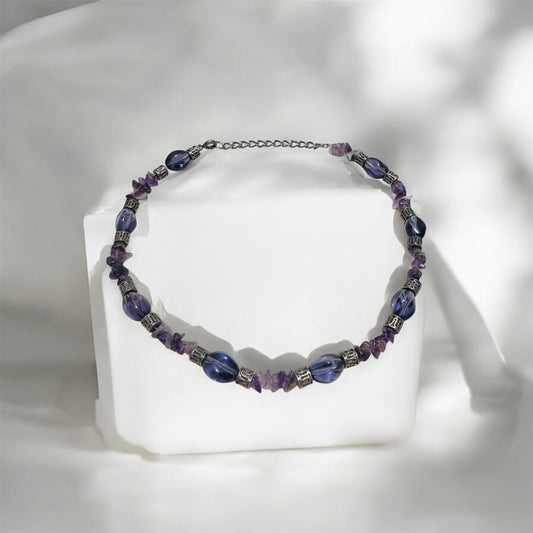 Amethyst Chips & Purple Glass Fairy Necklace