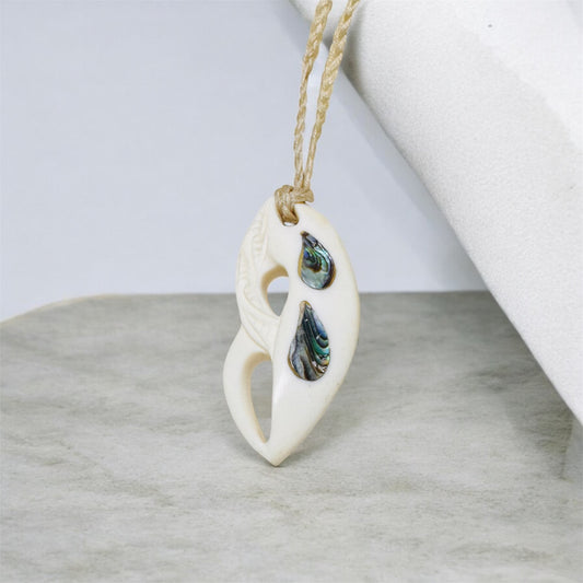 Hand Carved Bone Necklace with Paua