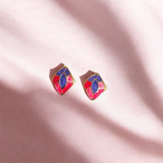 Vintage Color Block Clip On Earrings