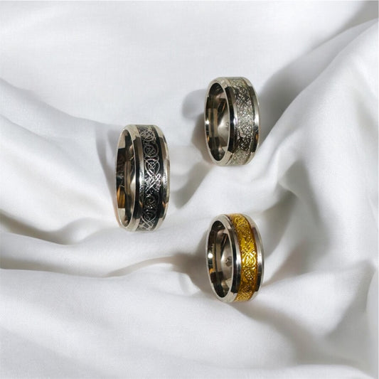 Beveled Edge Band Ring with Celtic Pattern