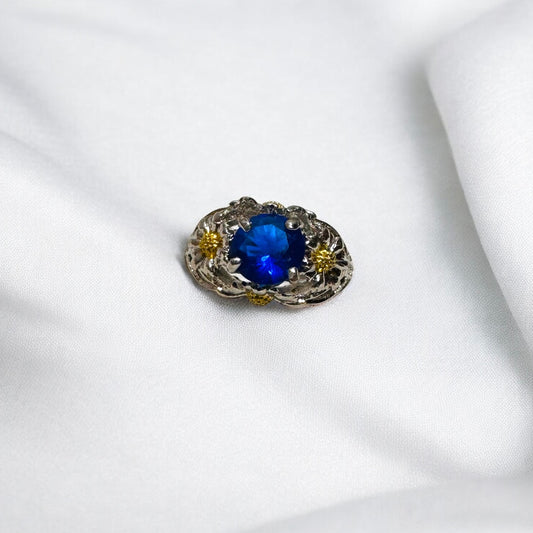 Art Deco Ornate Blue Crystal Daisy Ring