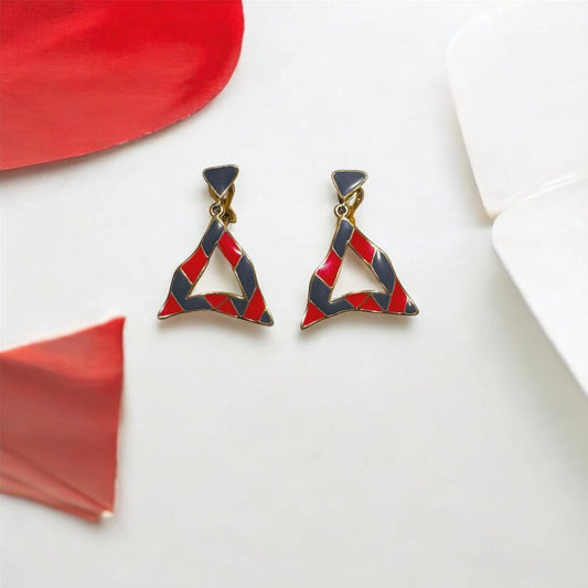 Wavy Red & Grey Triangle Enamel Clip On Earrings
