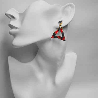 Wavy Red & Grey Triangle Enamel Clip On Earrings