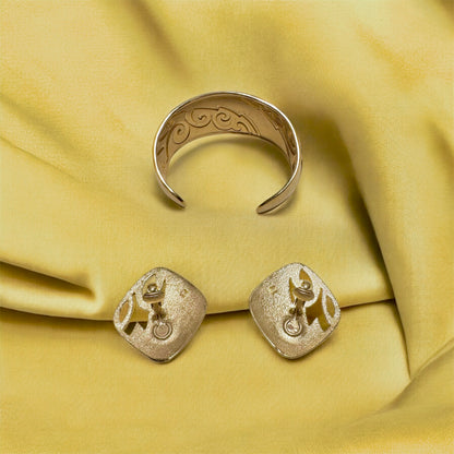 Avon Gold Tone Bangle and Clip On Earrings Set
