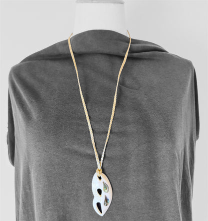 Hand Carved Bone Necklace with Paua