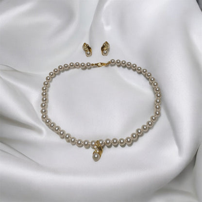 Faux Pearl Earrings and Necklace Set