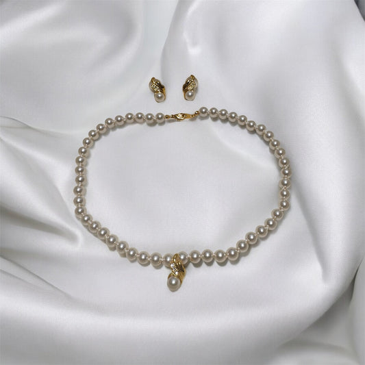 Faux Pearl Earrings and Necklace Set