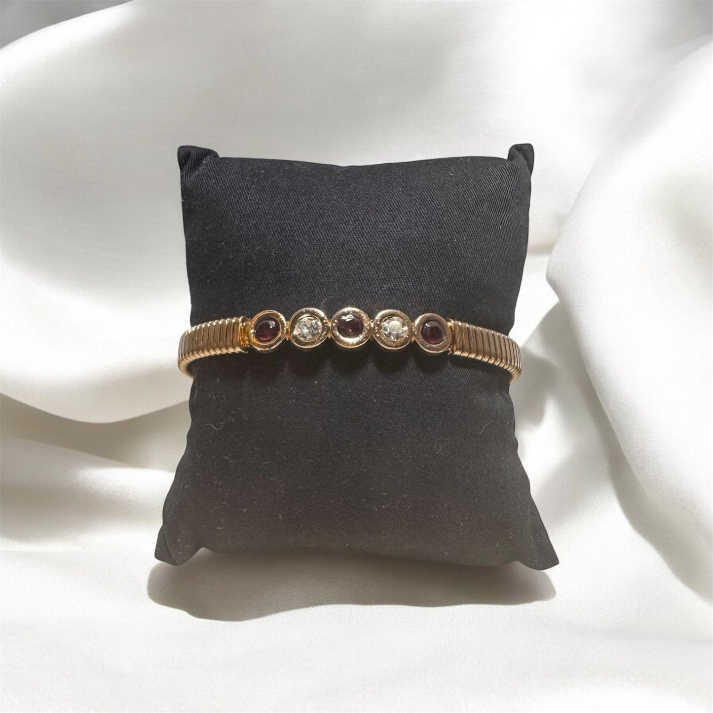 Genuine garnet clear crystal stretch bracelet