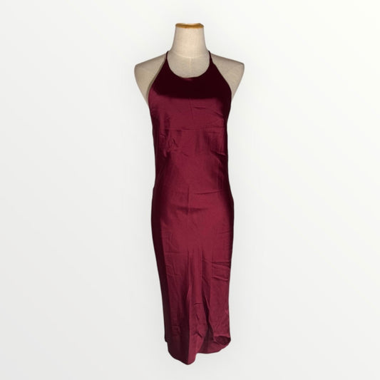 Morrisday Satin Strappy Midi Dress in Burgundy