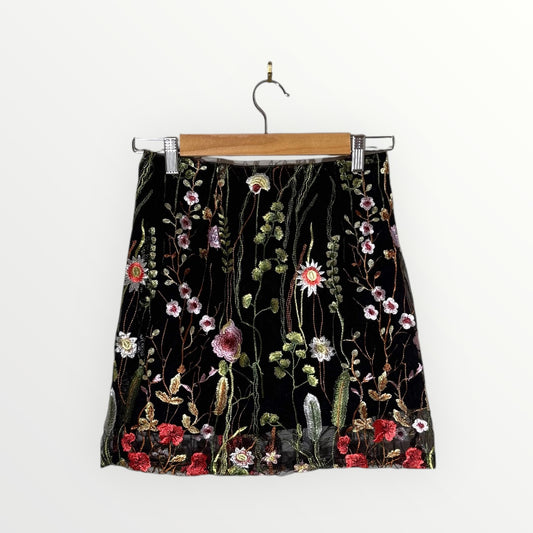 Morrisday Black Sheer Floral Embroidered Skirt