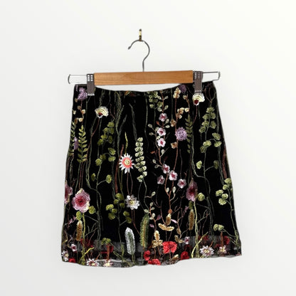 Morrisday Black Sheer Floral Embroidered Skirt