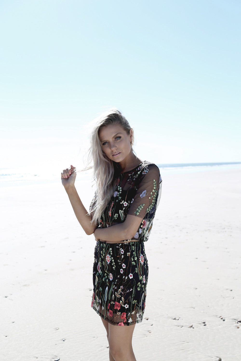 Morrisday Black Sheer Floral Embroidered Skirt